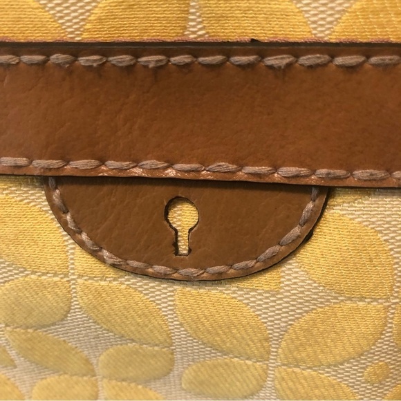 Fossil Marley Double Handle Shoulder Bag Shopper Yellow Canvas Leather 14X11 - Picture 7 of 14